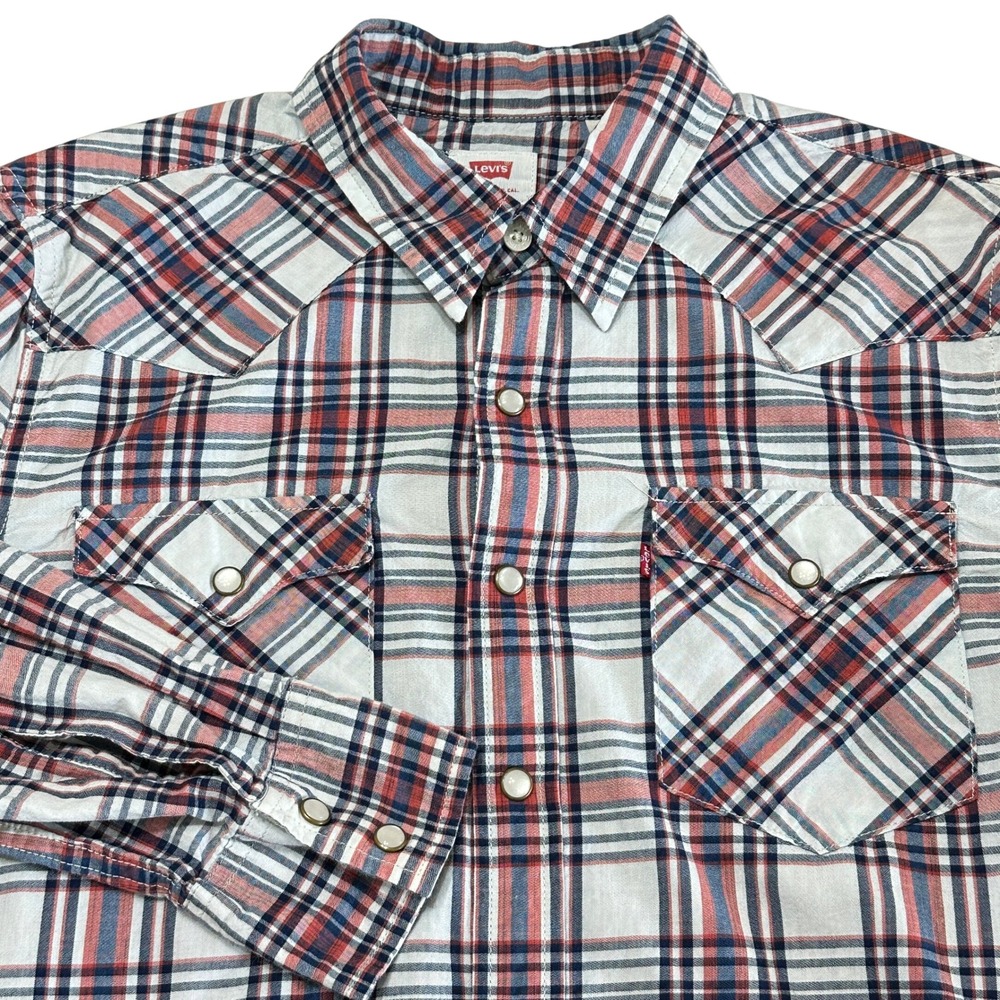 Levis Western Pearl Snap Shirt Adult S Plaid‎ Sawtooth Long Sleeve Cowboy Ranch